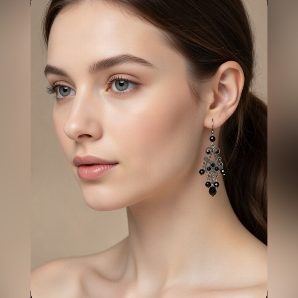 Black Onyx Beaded Chandelier Earrings